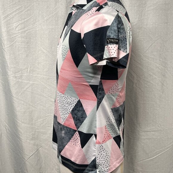Yatta Golf Womens Polo Shirt Medium Pink Black Geometric Print Performance Top - Picture 4 of 11